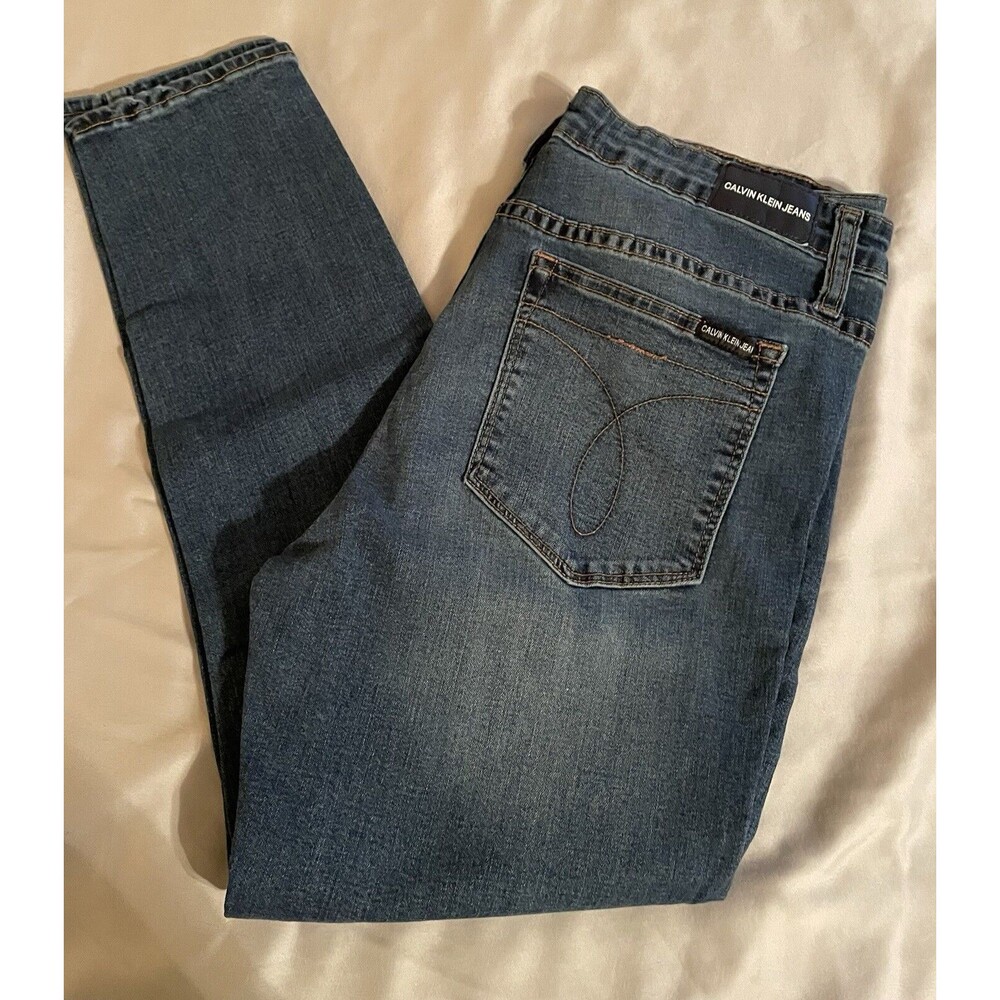 Calvin Klein Jeans Women Size 14 Blue Actual 32”x25” Mid Rise Skinny